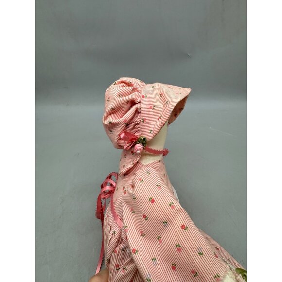 Handcrafted Vintage Rag Doll Pink Floral Dress & Bonnet Lace Trim & Ribbon READ - Picture 13 of 16